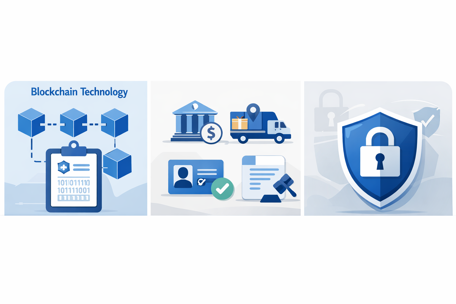 Illustration showing blockchain explained for beginners, highlighting blockchain vs cryptocurrency, real-world use cases, and safety concepts.