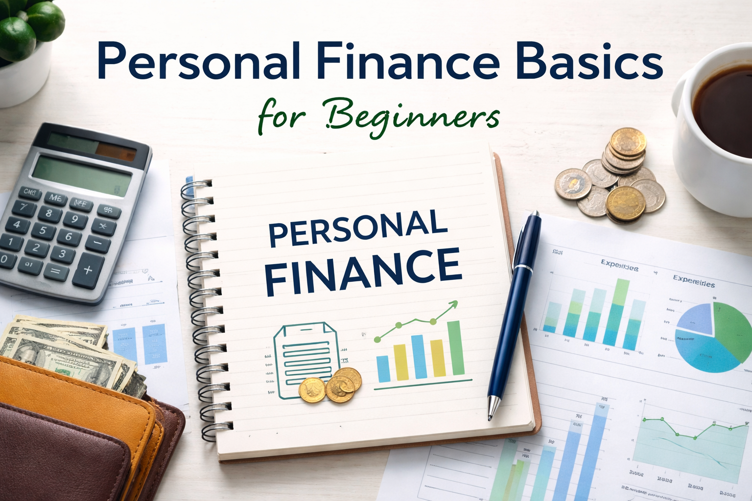 personal finance basics guide covering budgeting, saving, investing, and debt management